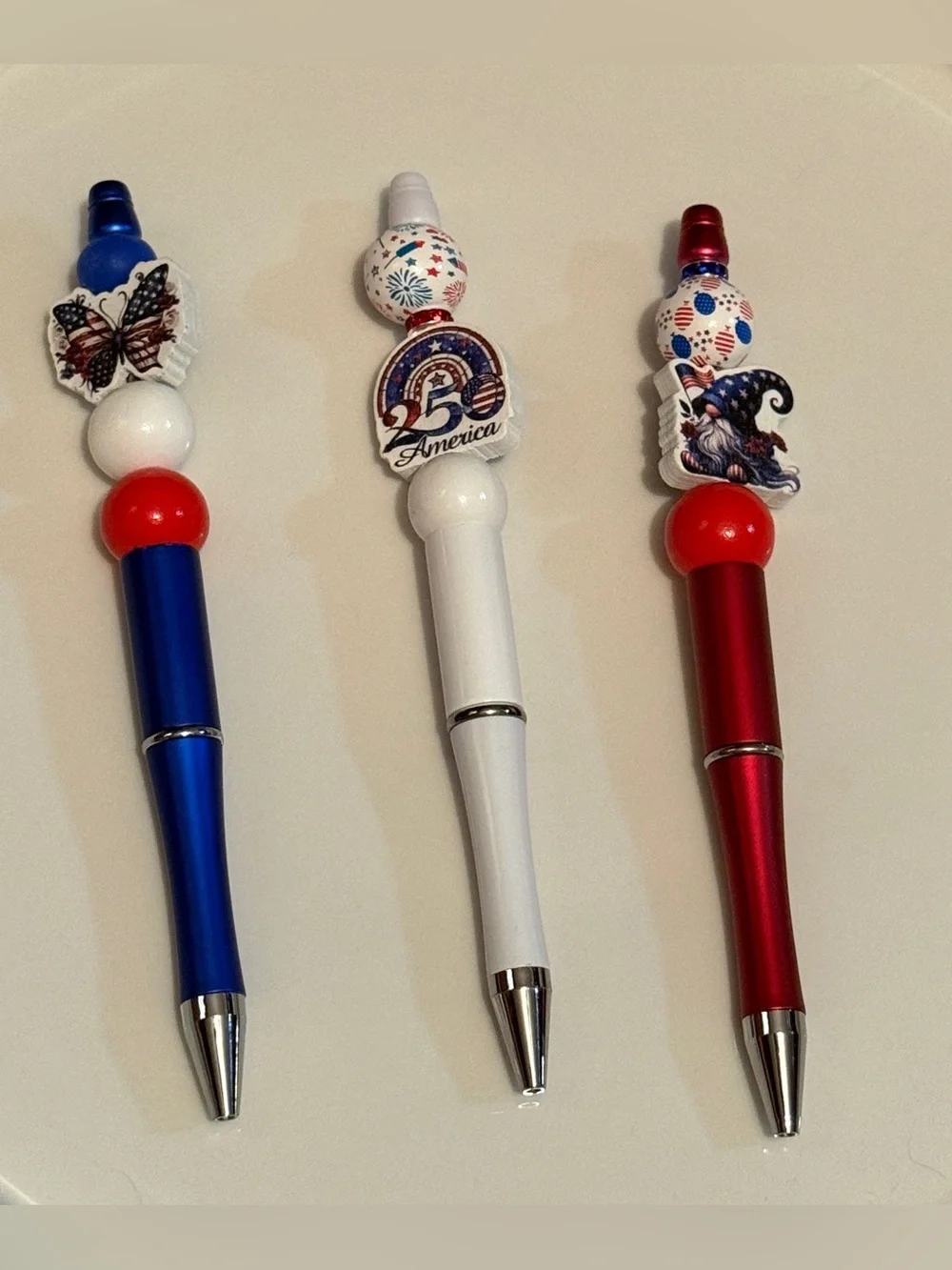 Patriotic 4th of July Beaded Pen Keychain Wristlet Set USA Gnome Gift BTJ